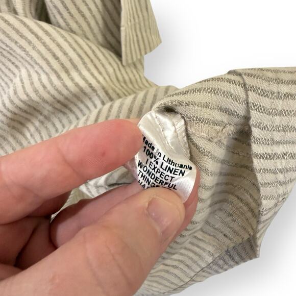 Flax Tunic Top Large Beige Stripe 100% Linen Lagenlook Minimalist Oversized Boho - Picture 6 of 11